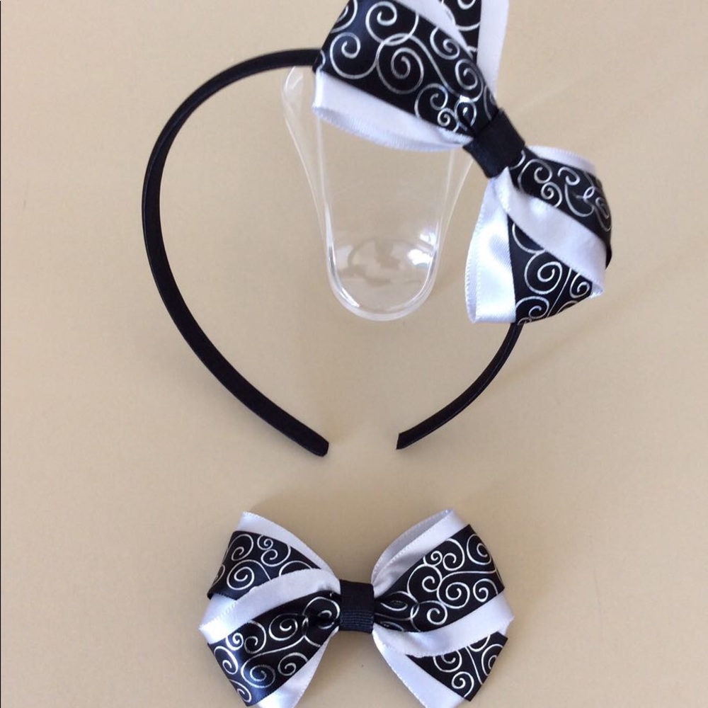 Black & Silver Hairband & Bow Set